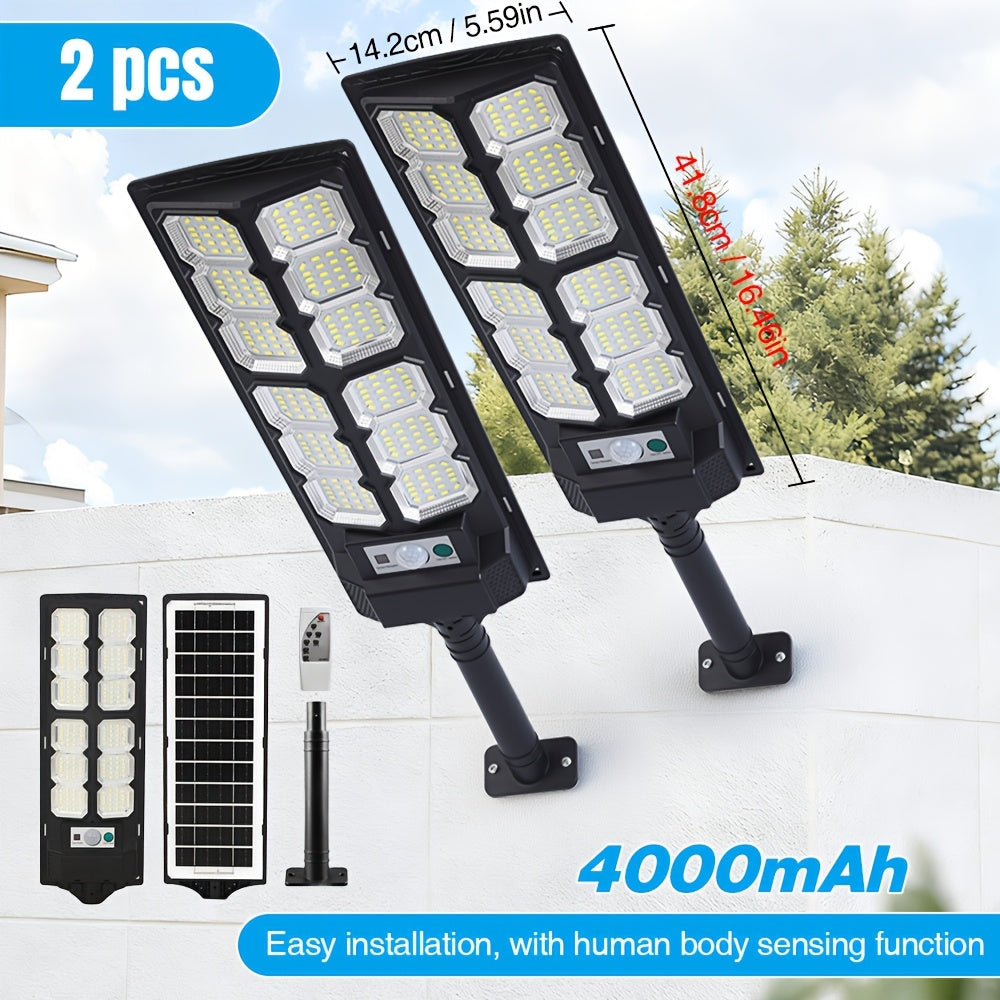 1pc/2pcs - Outdoor Solar LED Floodlight, Outdoor Solar Street Light, Dusk-to-Dawn, 13000 Lumens Brightness, Solar Wall Mount Light with Motion Sensor and Remote Control, Perfect for Courtyard, Parking Lot, Warehouse or Driveway.