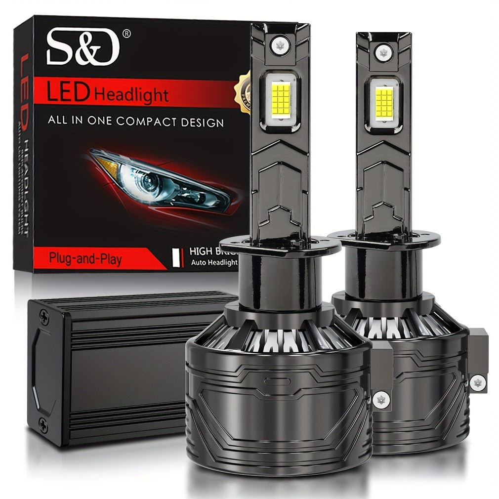 S&D 一对真实200W 45000LM H7 9005/HB3 9006/HB4 H11 H4 H1 H3 9012 Hir2 12V LED30片大灯珠汽车前照灯超亮前灯泡即插即用涡轮风扇