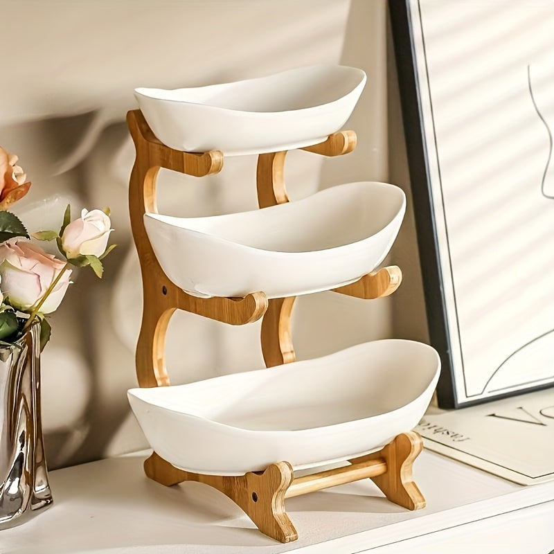 2/3 Tier Fruit Rack, Nordic Luxury Style, 3 Layer Fruit Bowl, Creative Candy Display, Wooden Snack Tray for Living Room Home Use
