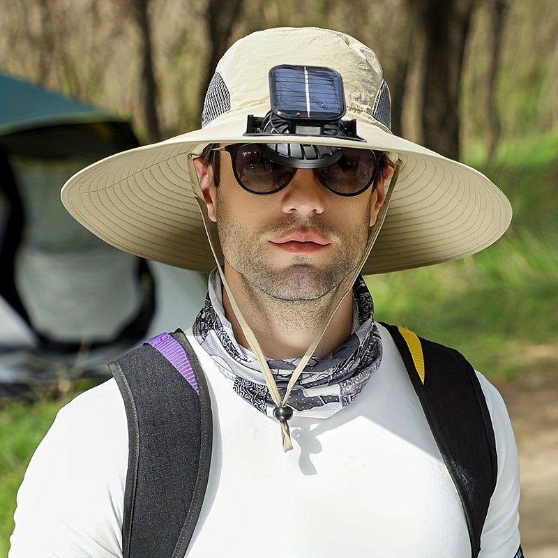 Outdoor Solar Fan Hat, 3-Speed Adjustable High Wind Breathable Design, Unisex Travel Mountaineering Bucket Hat, Essential Summer Outdoor Cooling Hat