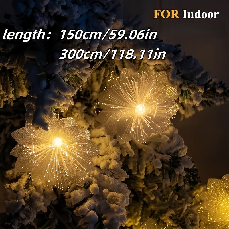 10个led 双层光纤花朵串灯，暖光效果 | 浪漫照明装饰 | 适用于室内花园、求婚，阳台、婚礼庆典、圣诞节、派对、情人节及斋月装饰（不包含电池）