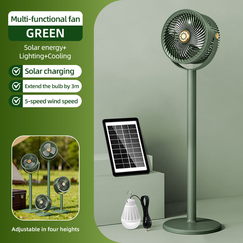 5-Speed Solar Powered Standing Fan, 4 Adjustable Heights Portable Outdoor Fan for Camping & Barbecue, Type-C Fast Charging, 4000mAh Long Lasting Battery, Brushless Motor Built-in Rechargeable Lithium Battery