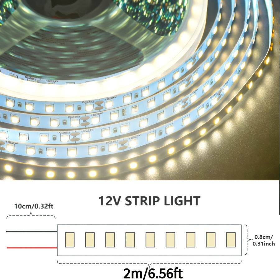 12V LED灯带，8毫米线性，高密度柔性灯带，每米120颗灯珠，适用于厨房、楼梯、房间装饰照明。白光/中性光/暖光，不防水（不含12V电源）