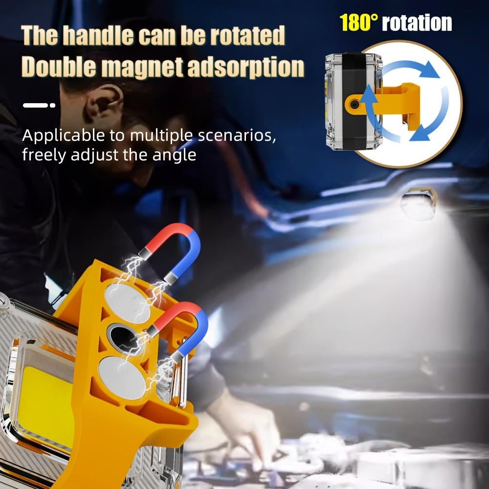 2 Mini Rechargeable Work Lights, COB Light with Magnetic Base, 8 Lighting Modes, Portable LED Keychain Light, Ultra-Bright Flashlight, Ideal for Outdoor Camping