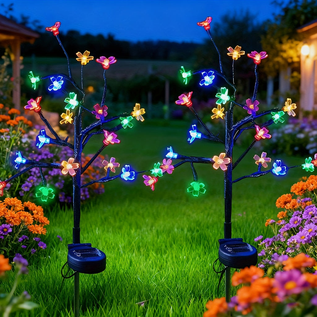 1pc/2pcs Solar Branch Cherry Blossom Light, Christmas Outdoor Courtyard Decorative Cherry Blossom LED Ground Insert Light Suitable for Garden Lawn Courtyard Patio Decoration, Path, Perfect Christmas Holiday Party Decoration Gift