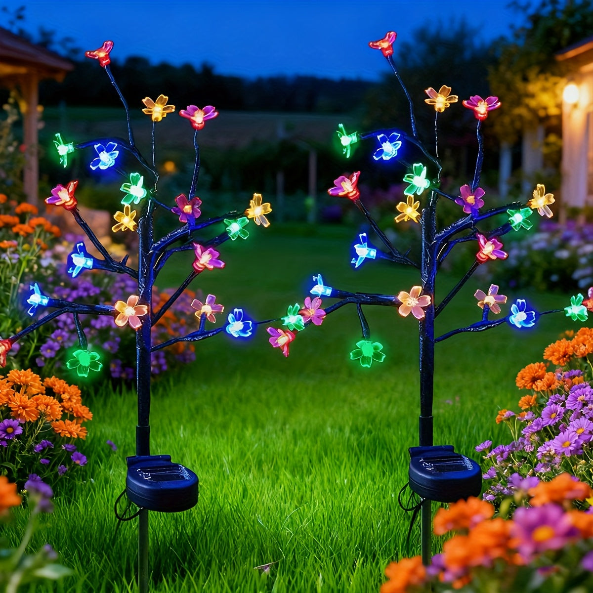 1pc/2pcs Solar Branch Cherry Blossom Light, Christmas Outdoor Courtyard Decorative Cherry Blossom LED Ground Insert Light Suitable for Garden Lawn Courtyard Patio Decoration, Path, Perfect Christmas Holiday Party Decoration Gift