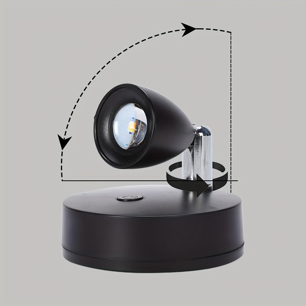 Remote Control Ambient Spotlight, Adjustable Multi-Color Night Light, Creative Lens 360° Rotatable Wall Lamp, 3 AA Battery Powered, Dimmable Stick-On Decorative Spotlight for Indoor Decoration