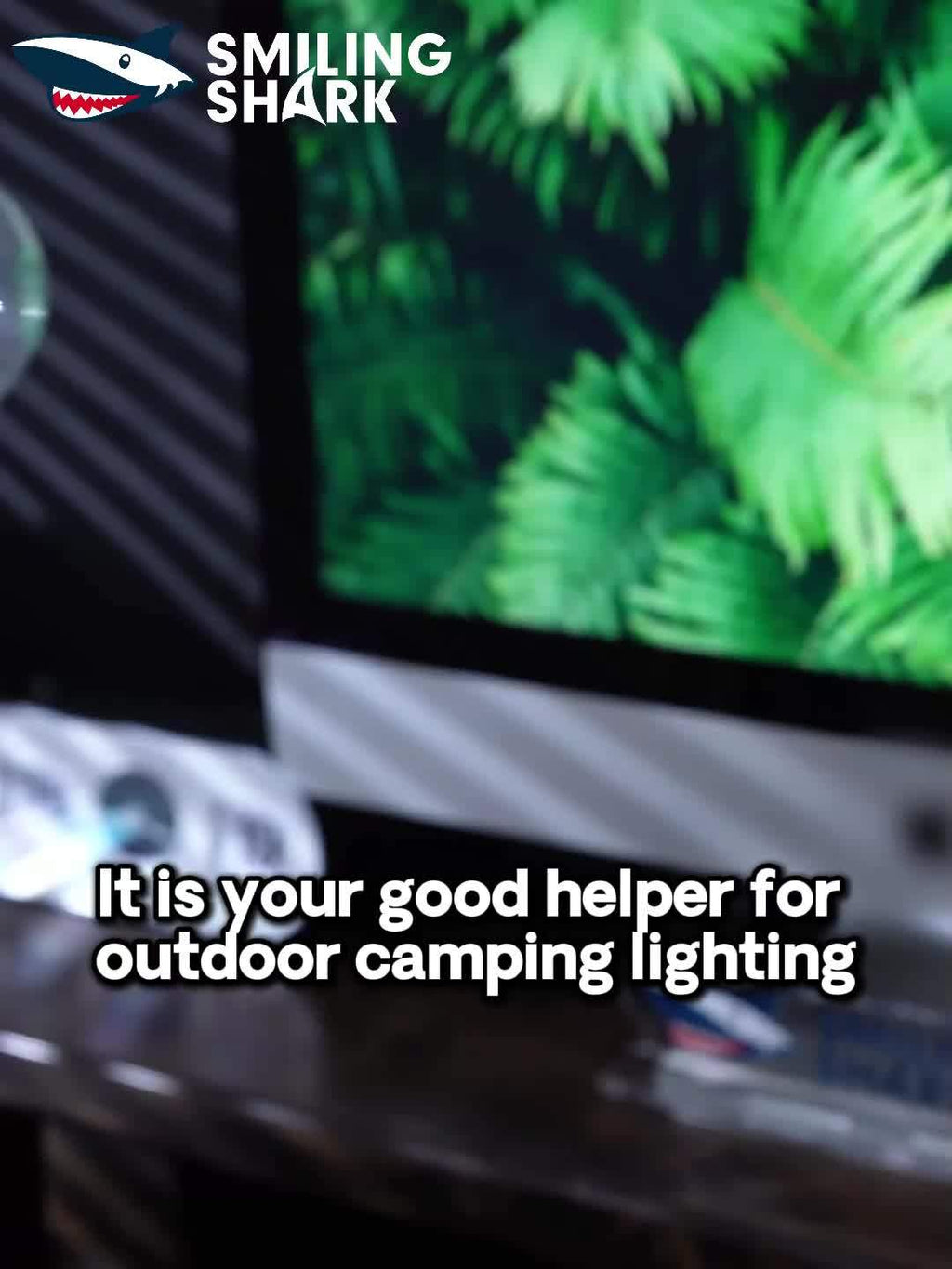 A smiley face shark portable bulb, ultra-bright camping light, suitable for outdoor and indoor use, rechargeable bulb, ideal for hanging outside during camping, hiking, backpacking or power outages