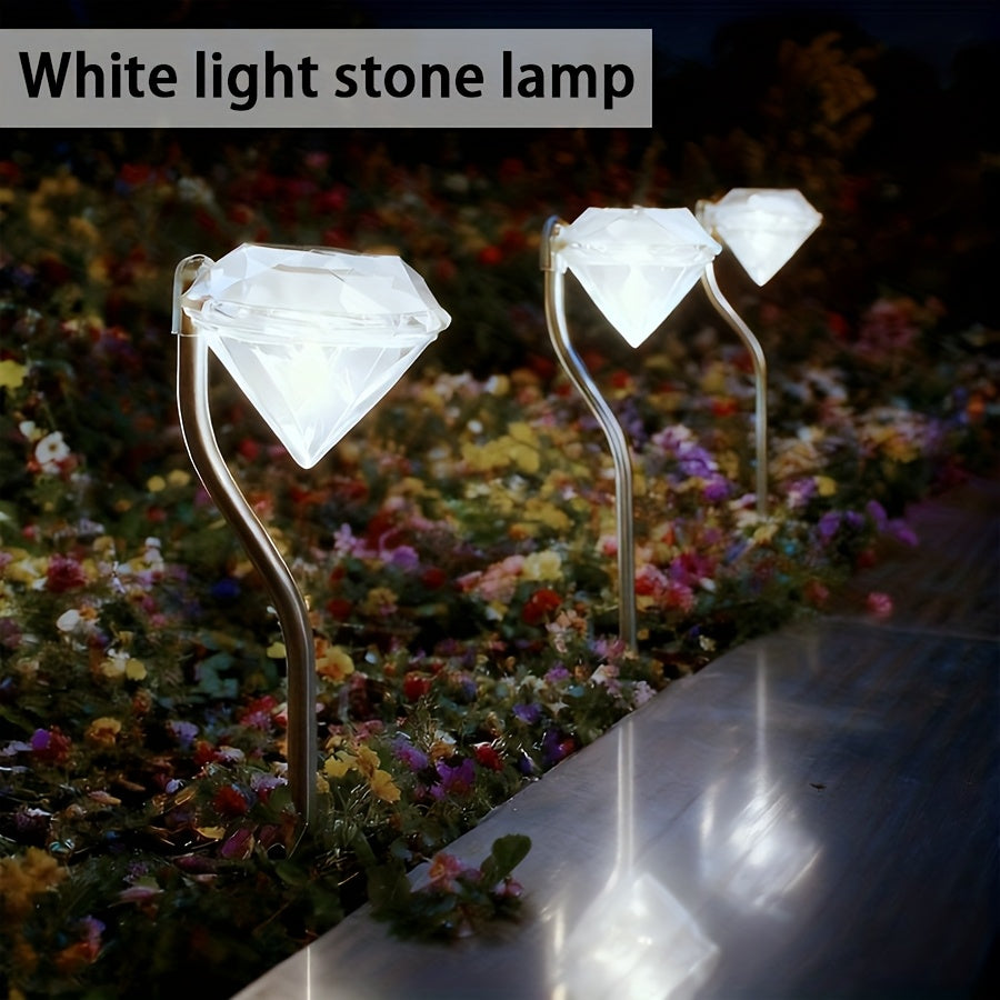 4 Pack Solar Diamond Shape Light Set, Designed for Outdoor Use with Rainproof Function. These LED Lawn Lights Feature Simple Semi-Flush Mount Installation with Stainless Steel Tube.