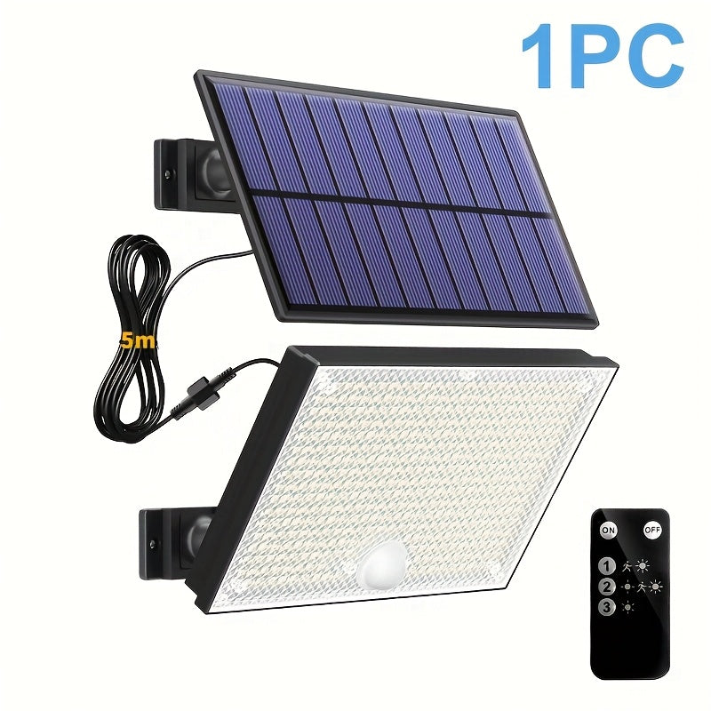 1/2 Pack 400 LED Solar Street Light with Remote Control for Outdoor - Warm and Cool Light Optional, Night Light Sensor Courtyard Light with Remote, Security Lighting, 3 Lighting Modes, Split Wall Light, Perfect for Garden, Courtyard and Garage