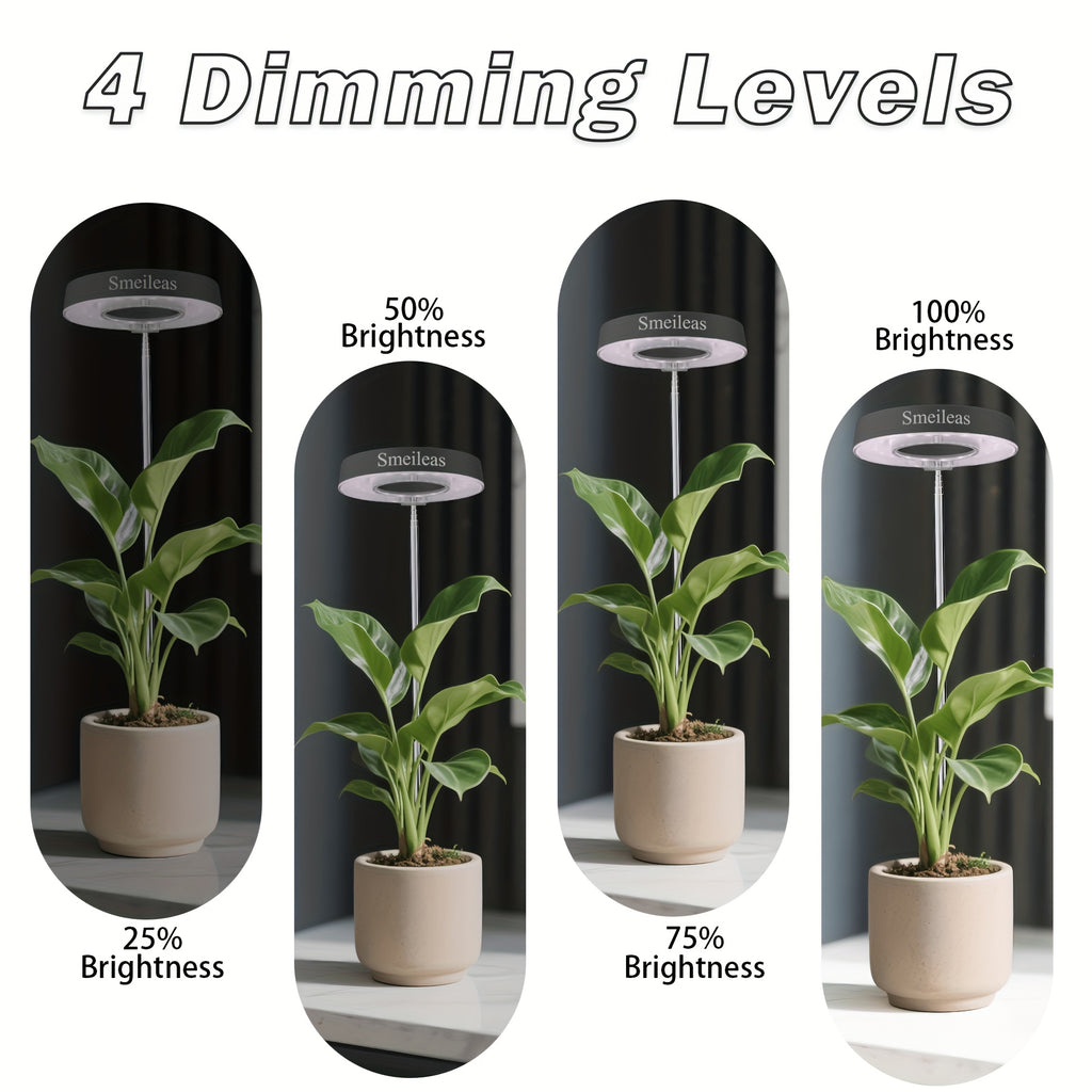 2-Pack Smeileas Seedling Grow Light (with Base), Full Spectrum Supplemental Light, 3/6/9H Auto Timer, 4-Level Dimmable, 360° Magnetic Lamp Head, for Indoor Cilantro, Aloe, Strawberry & Small Plants