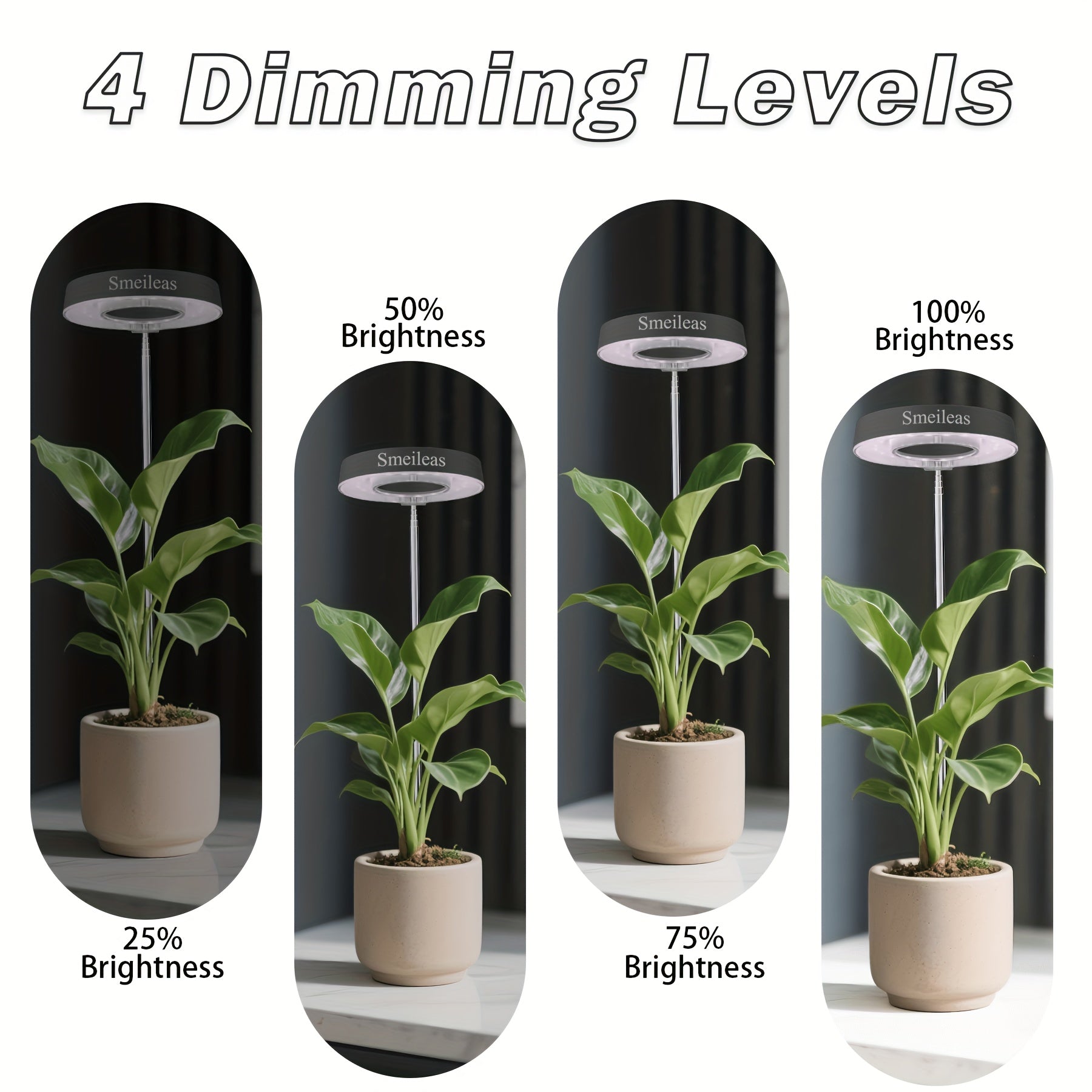 2-Pack Smeileas Seedling Grow Light (with Base), Full Spectrum Supplemental Light, 3/6/9H Auto Timer, 4-Level Dimmable, 360° Magnetic Lamp Head, for Indoor Cilantro, Aloe, Strawberry & Small Plants