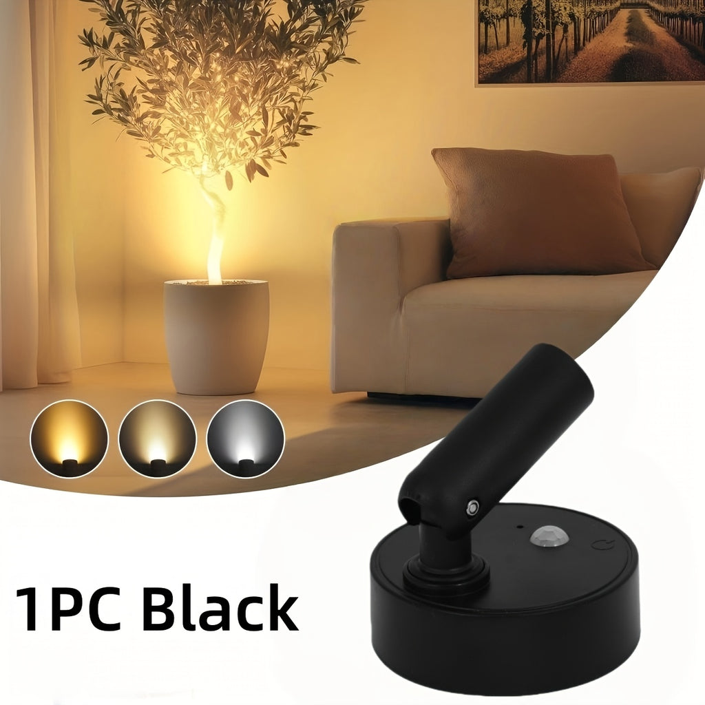 Tri-color temperature wireless sensor spotlight, adjustable warm/cool/neutral light, magnetic LED wall light, high-efficiency sensor light, battery-powered USB rechargeable wall light, indoor spotlight suitable for hallways