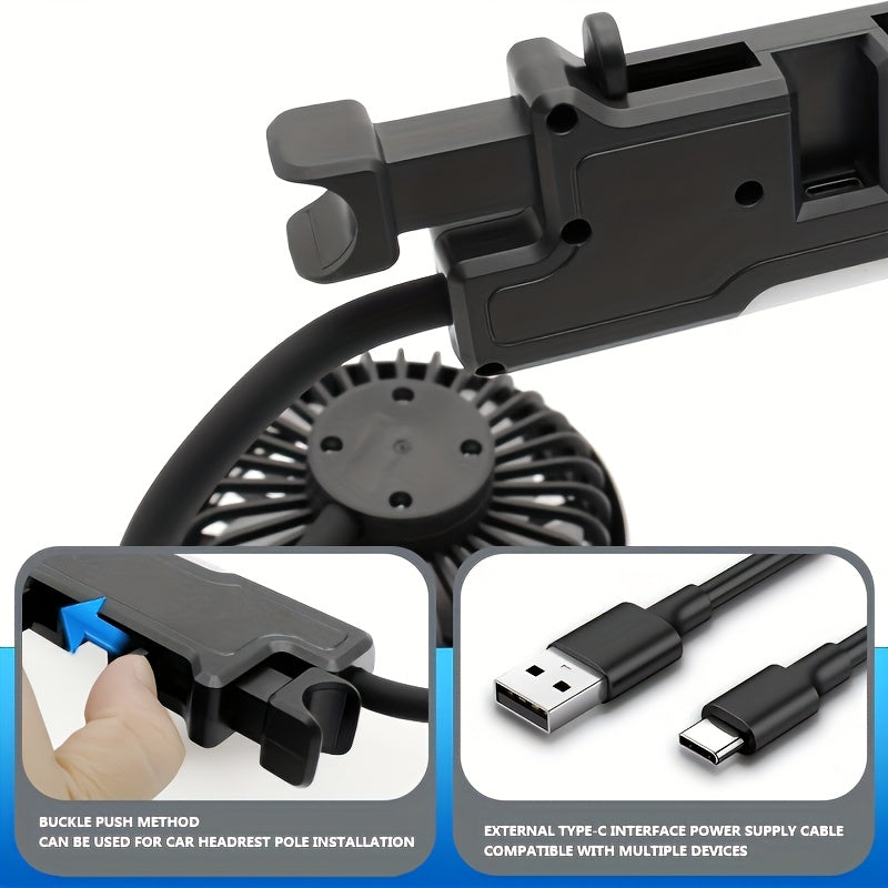 Car Rear Seat USB Cooling Fan with Two Independent Rotatable Heads, 360° Rotation, Ultra Quiet Ventilation, Designed for Sedan, SUV, RV and Truck