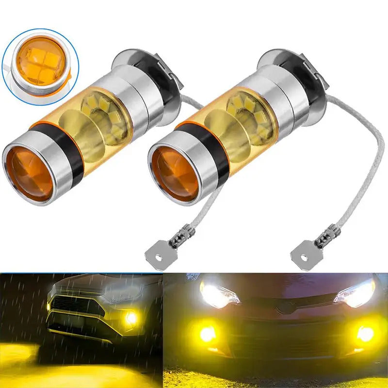 LED Headlight Fog Light Driving Light Bulb Set 4300K Yellow 100W, for Daytime Running Light Fog Light Bulb Replacement 2X H3 Super Bright, No Battery Included