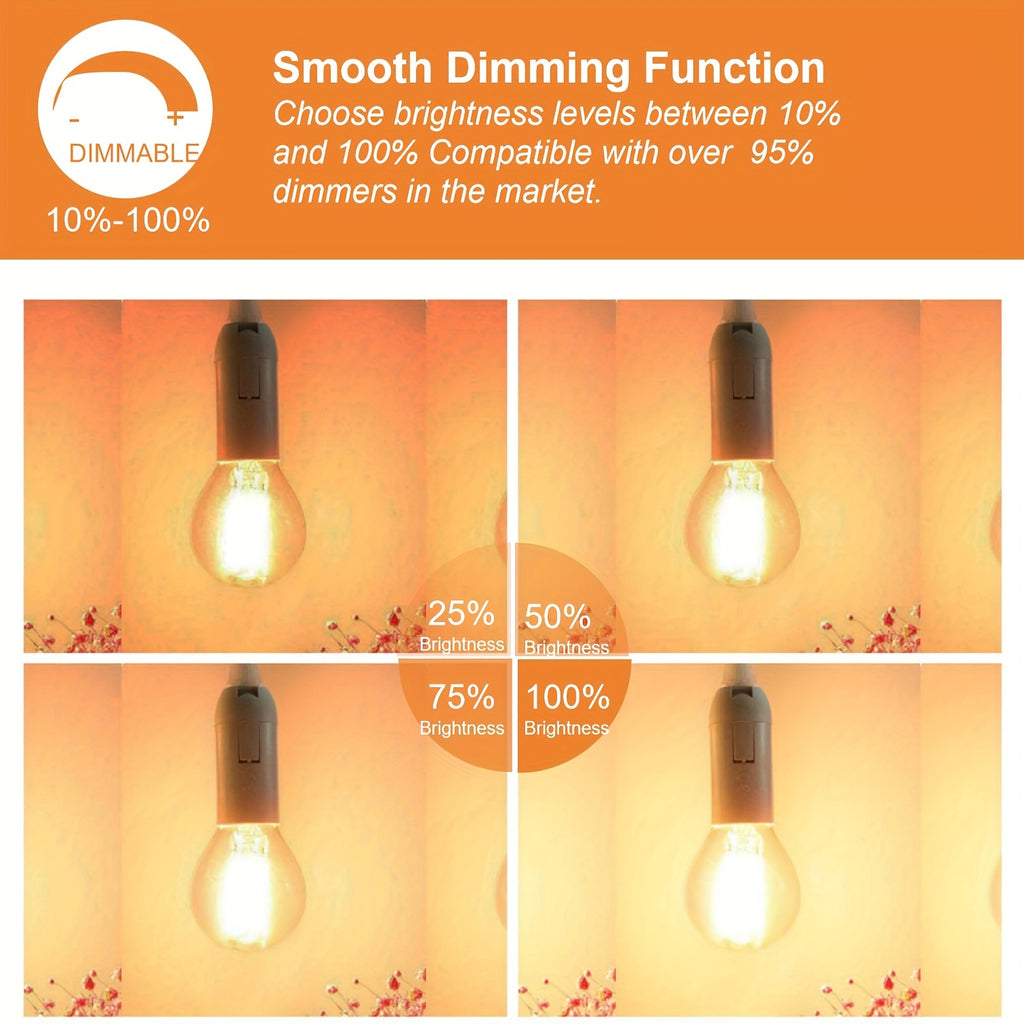 12-pack dimmable LED bulb, 4W E26 screw base, 2700K warm white light, 350-500 lumens, corded plug-in (120V) vintage Edison style globe bulb, suitable for ceiling fans, chandeliers, home lighting — flicker-free, energy-saving