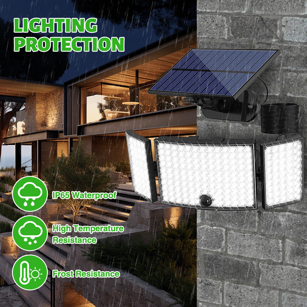 234 LED Solar Wall Light - Motion Sensor Outdoor Security Light with 3 Modes, 3-Head Security Floodlight, IP65 Waterproof, Perfect for Garden and Courtyard, Solar Rechargeable Lithium Battery, Remote Control Not Included