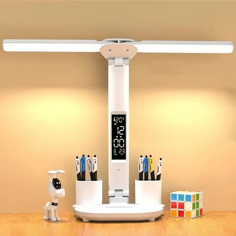 Smart dual-head LED light, USB dual-head pen holder lamp, art decorative light, smart desk lamp, suitable for dormitory, bedroom, living room, home office desk lamp, reading light, night light, table lamp and lighting fixture
