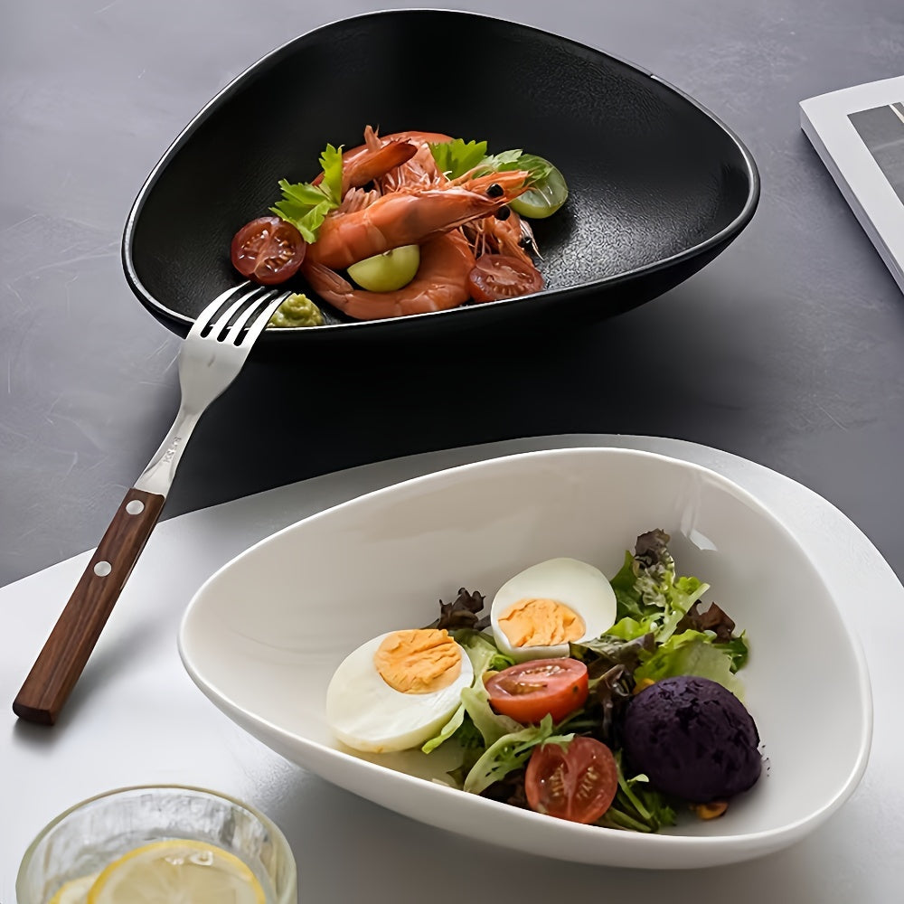 1 Piece Japanese Fruit Salad Bowl, Creative Triangular Salad Bowl Plate, High-End Frosted Black Dinner Plate, Novel Dessert Bowl 16.9oz – Unique Salad Dish