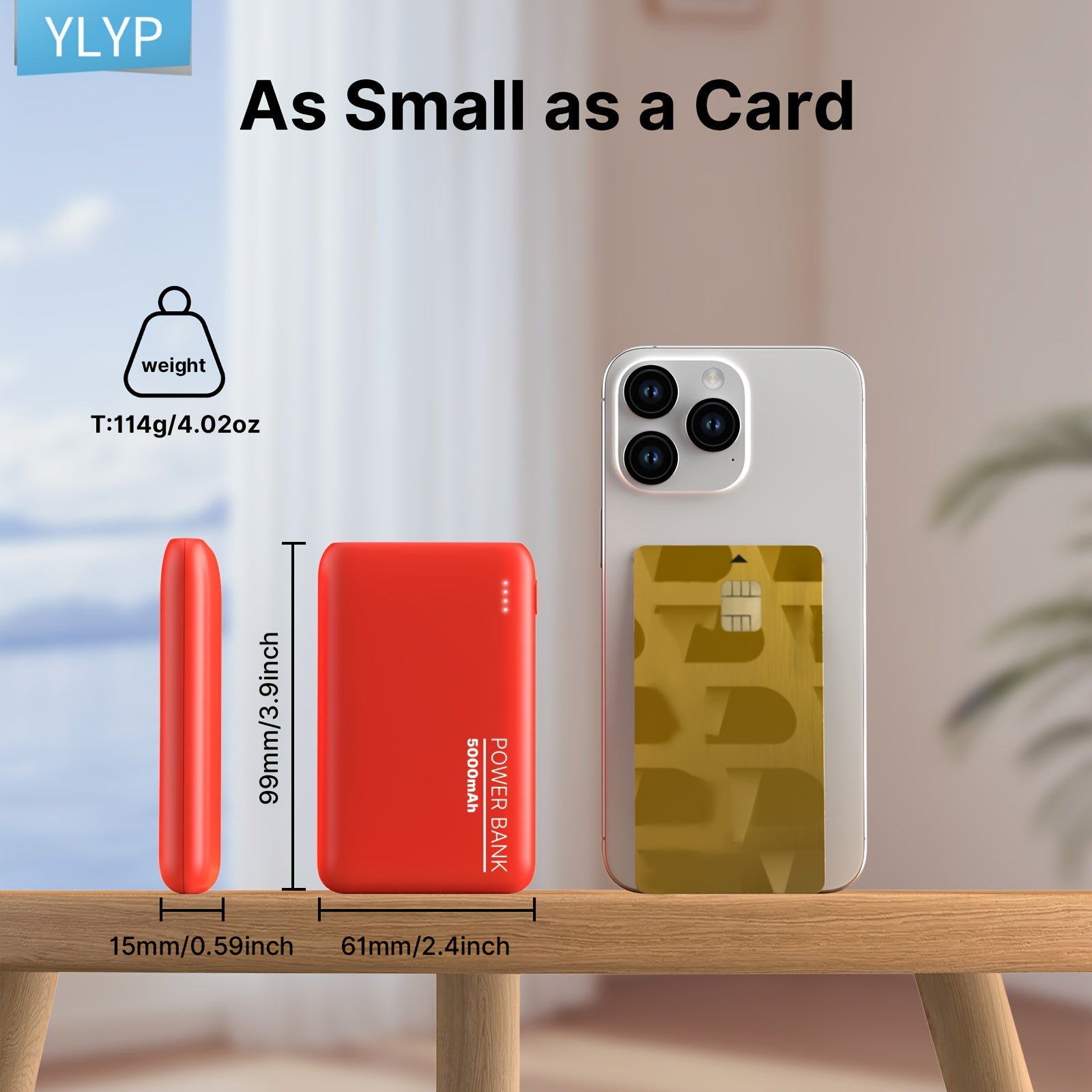YLYP 1pc Ultra Slim 5000Mah Mini Pocket Portable Power Bank, with LED Light Display, Outdoor Emergency Backup Battery Pack, Dual Usb/Type-C/Micro Interface, Suitable for Iphone/Android Mobile Phone Digital Electronic Equipment, Holiday Gifts
