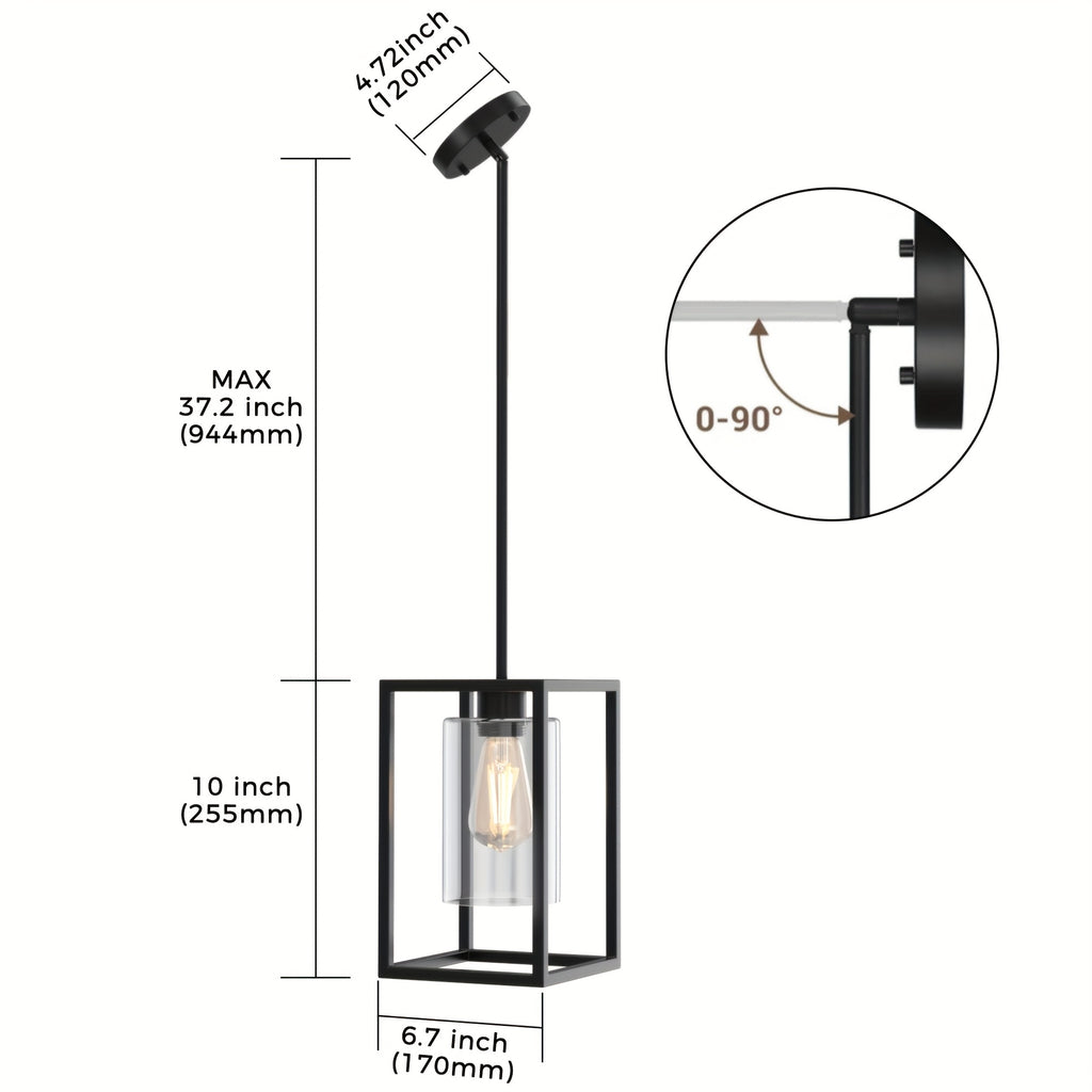 Vintage black industrial pendant light - single-head clear glass shade, durable metal construction, semi-flush mount kitchen dining room café home decoration, E26 bulb base (bulb not included), ambiance ceiling light | pendant light for dining room