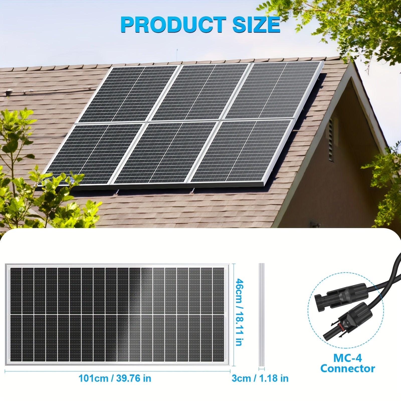 WERCHTAY 100W 太陽能板 12V 單晶硅技術 18BB 細胞 24% 高效率太陽能模組電源充電器，適用於露營車電池、船用、屋頂、農場、家庭、露營、車隊，離網系統