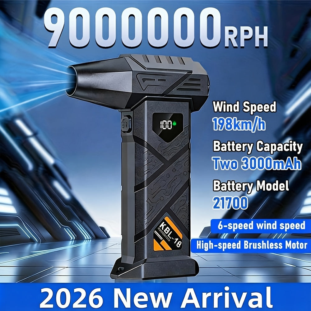 9000000RPH High Power Brushless Motor Turbo Fan, Air Dryer, Type-C Rechargeable Battery, Digital Display, LED Lighting, Multiple Adapters Included, Suitable for Car Windshield, Leaf Blowing, BBQ Charcoal Ignition