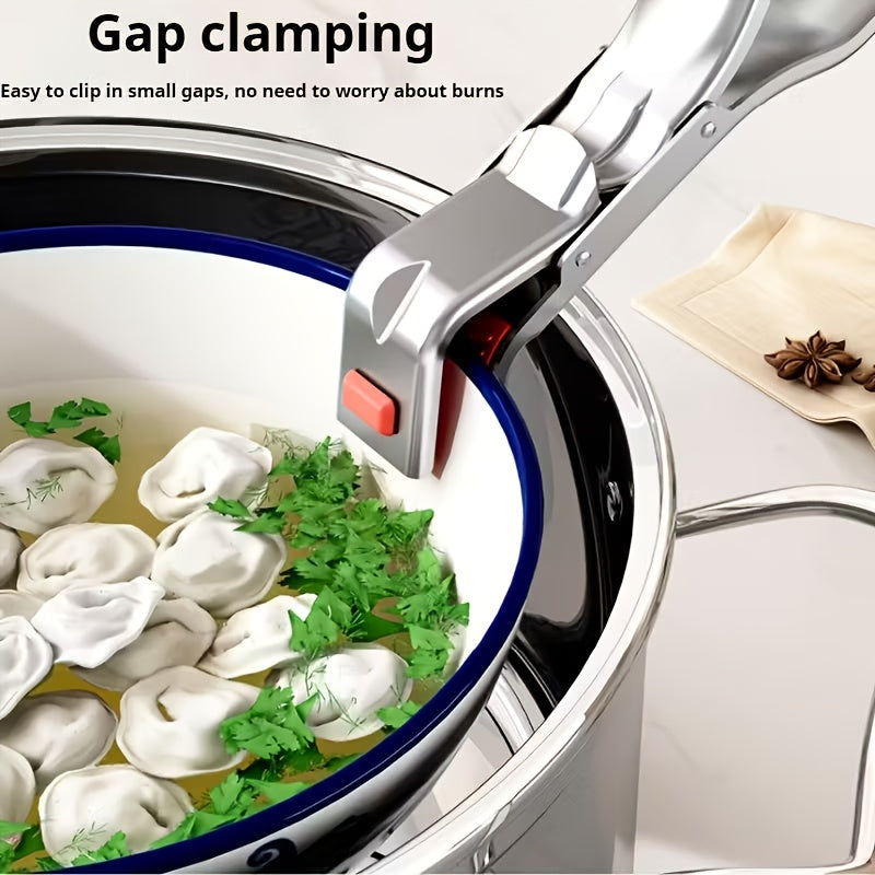 Stainless Steel Heat-Resistant Clip – Kitchen Bowl Tongs, Steamer Basket Clip – Heat-Resistant Kitchen Tool for Safely Lifting Hot Bowls, Plates & Cookware, for Air Fryer, Steamer, Oven – Ergonomic Handle, Practical Kitchen Gadget