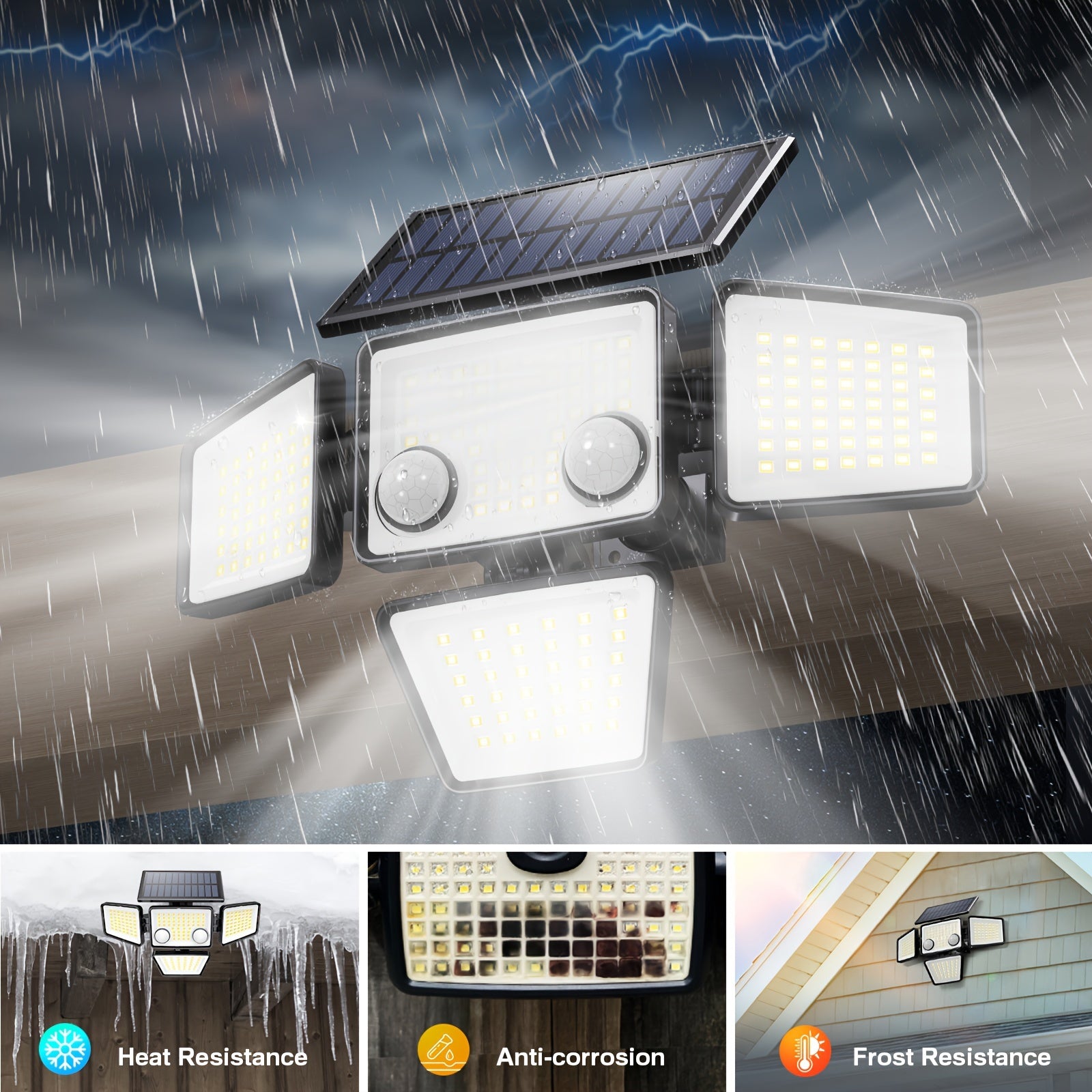 [(1/2-Piece) Solar Outdoor Light] - 3000LM 188 LED 4-Head Sensor Light, IP65 Waterproof, Solar Flood Security Light, Suitable for Backyard, Patio, Garden
