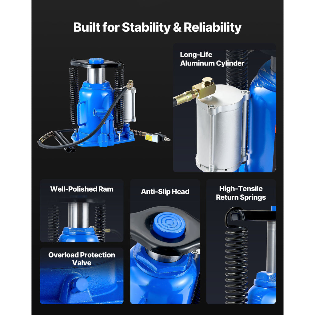 VEVOR Air Hydraulic Jack, 32 Ton (70546.9 Lbs) Capacity, 10-16.3 Inch Lifting Range, Pneumatic/Manual Heavy Duty Welded Jack with Pump, Suitable for Cars, SUVs, Pickups, Trucks, RVs, Auto Repair, Blue