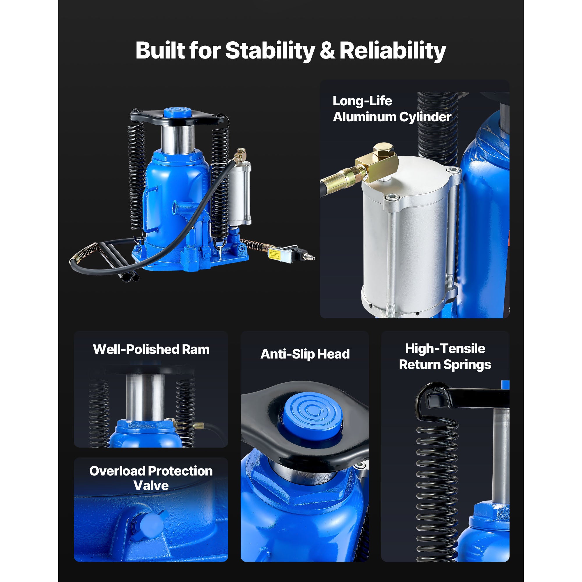 VEVOR Air Hydraulic Jack, 32 Ton (70546.9 Lbs) Capacity, 10-16.3 Inch Lifting Range, Pneumatic/Manual Heavy Duty Welded Jack with Pump, Suitable for Cars, SUVs, Pickups, Trucks, RVs, Auto Repair, Blue
