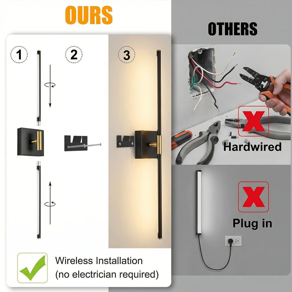 Battery Operated Wall Light Set, 2-Pack, Wireless Rechargeable Wall Light with Remote Control, 350° Rotation, 3000K/4000K/6500K Dimmable Battery Wall Light, Suitable for Living Room, Bedroom, 28.3 Inches
