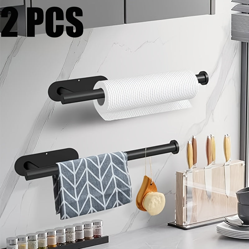 2-Pack No-Drill Adhesive Tissue Holder - Strong Sticky Waterproof & Moisture-Proof Paper Towel Holder for Bathroom & Kitchen, Reusable Home Storage Shelf