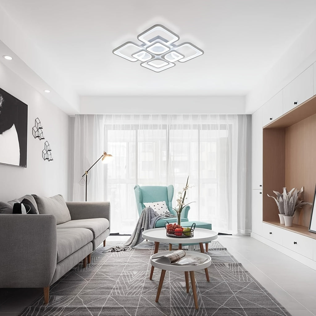 Enncll modern LED ceiling light, dimmable flush mount ceiling light fixture, with remote control, 23.6" 8-square acrylic ceiling light, suitable for kitchen, living room, dining room, bedroom, 3000K-6500K