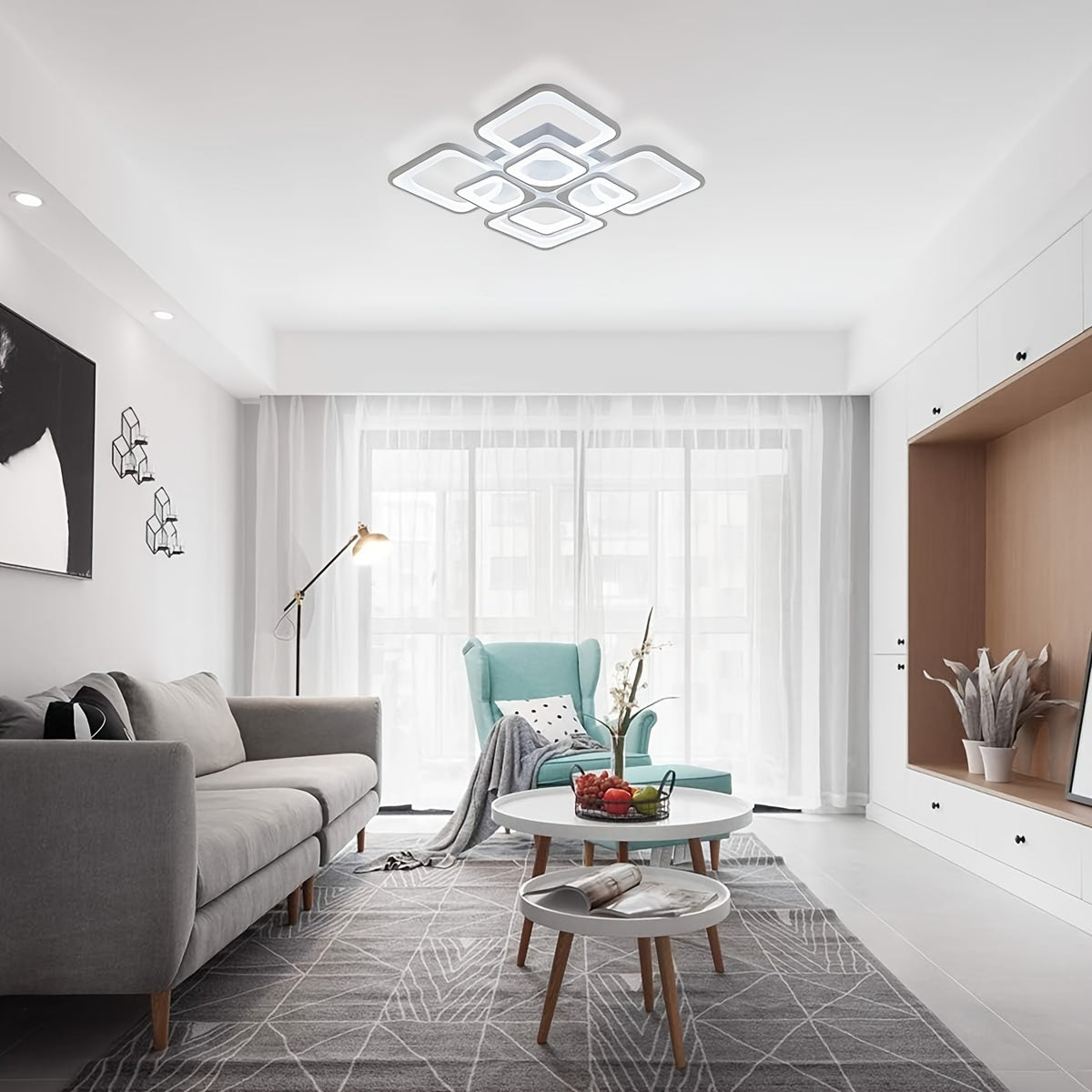 Enncll modern LED ceiling light, dimmable flush mount ceiling light fixture, with remote control, 23.6" 8-square acrylic ceiling light, suitable for kitchen, living room, dining room, bedroom, 3000K-6500K
