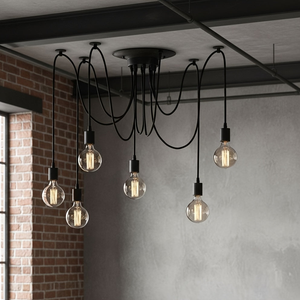 One-Pack, 6-Arm Spider Chandelier Ceiling Pendant Light, Vintage Style, Punk Style, Modern Style Pendant Light, Adjustable DIY, Hanging Fixture Suitable for Dining Room, Kitchen, Bedroom