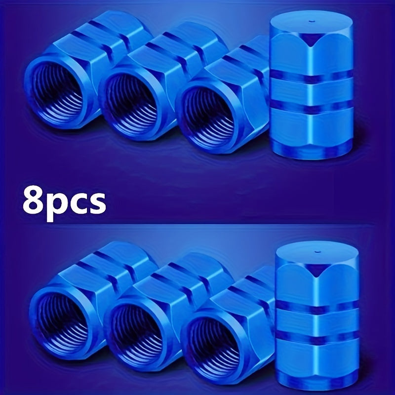 8-Pack Hexagon Tire Valve Stem Caps – Aluminum Alloy Dust Covers with Rubber O-Ring Seal