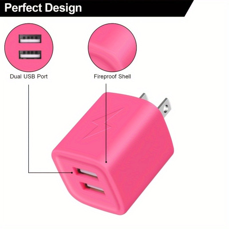 2pcs/set Wall Charger Plug with 6.0ft Cable, USB Charging Box, 2.1A 10.5W 2- Way USB Adapter Power Plug, Charging Station Socket, Suitable for Type-C Port Devices
