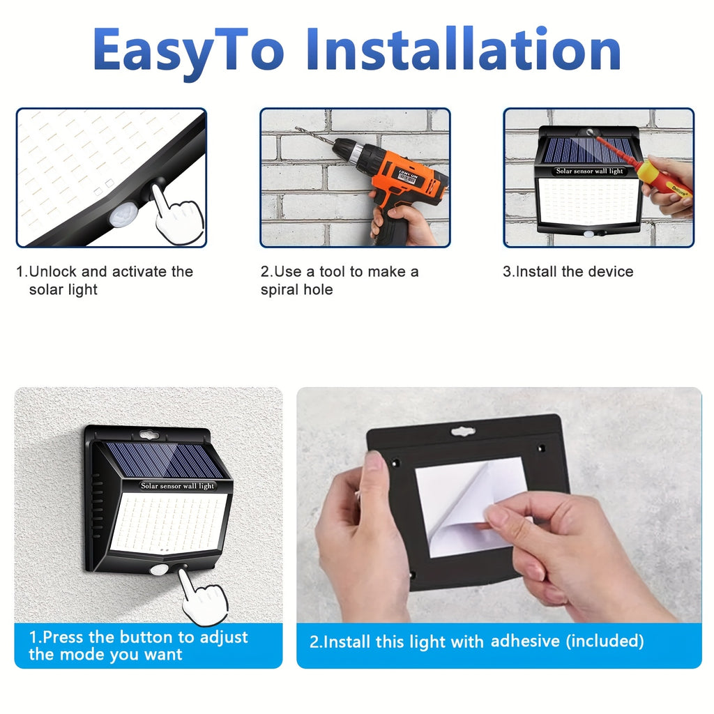 1/2/4 Pack Outdoor Solar Street Light, with 118 LEDs, Motion Sensor and Light Sensor Wall Light, IP65, Exterior Wall Light with 3 Modes, Perfect for Courtyard, Garage, Porch and Garden Lighting, LED Smart Night Light, Dusk-to-Dawn Searchlight