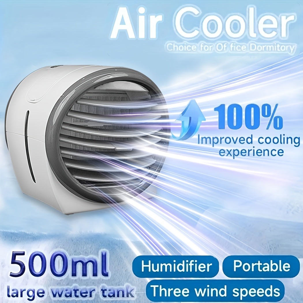 Portable Desktop Air Cooling Fan with Humidifier, USB Powered, 16.91oz Large Water Tank, 3-Speed Adjustable Wind, Adjustable Mist Output, Essential Cooling Device for Home and Office