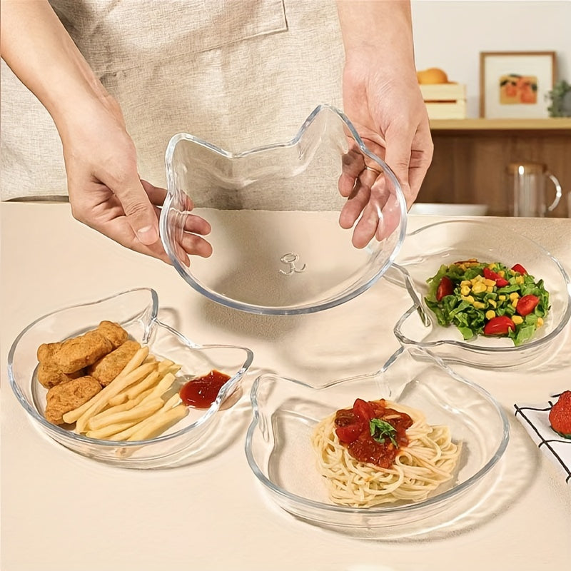 1pc Thickened Cute Cat Glass Plate, Home Dumpling Plate, Salad Plate, Dinner Plate