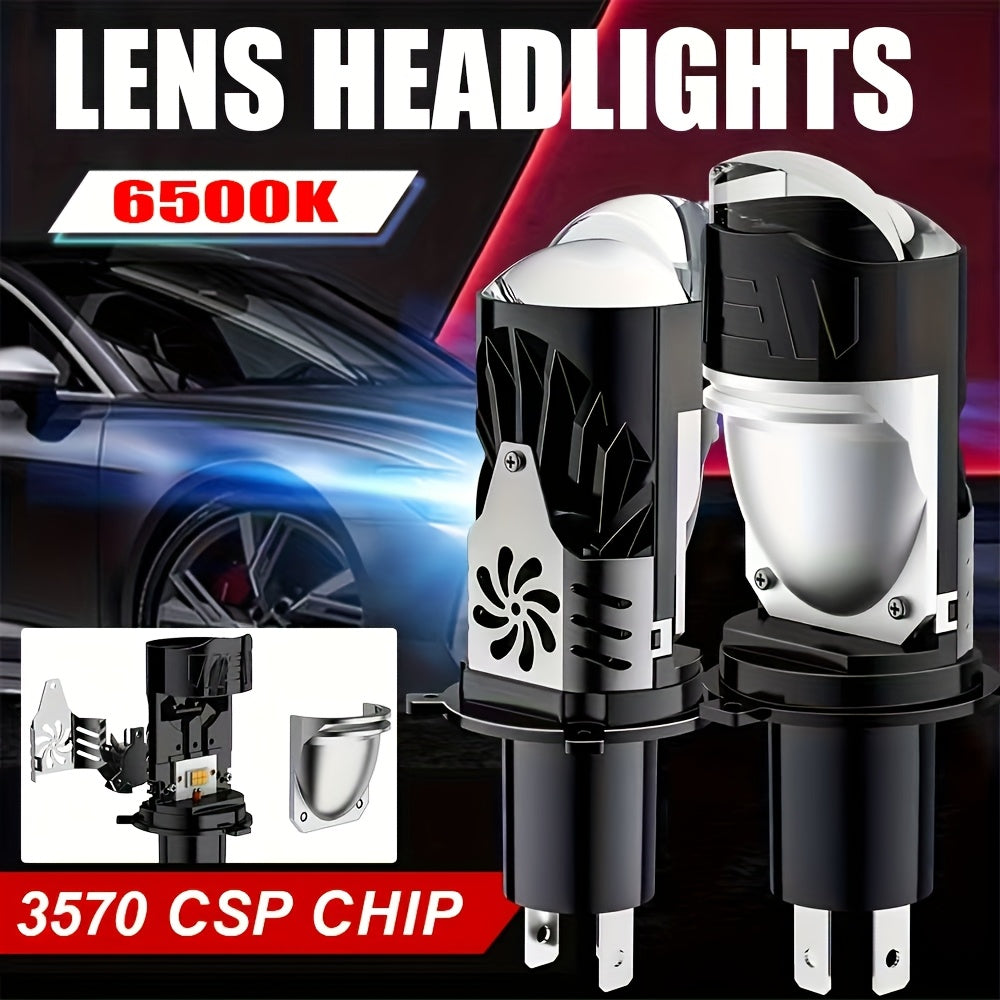 2-Pack H4 Dual Color Temperature LED Projector Lens Car Headlight Bulbs, Compatible with H4/9003/HB2 Sockets, 360° Beam Angle, Long-Life LED Chips, Black Heat Dissipation Housing Plug-and-Play