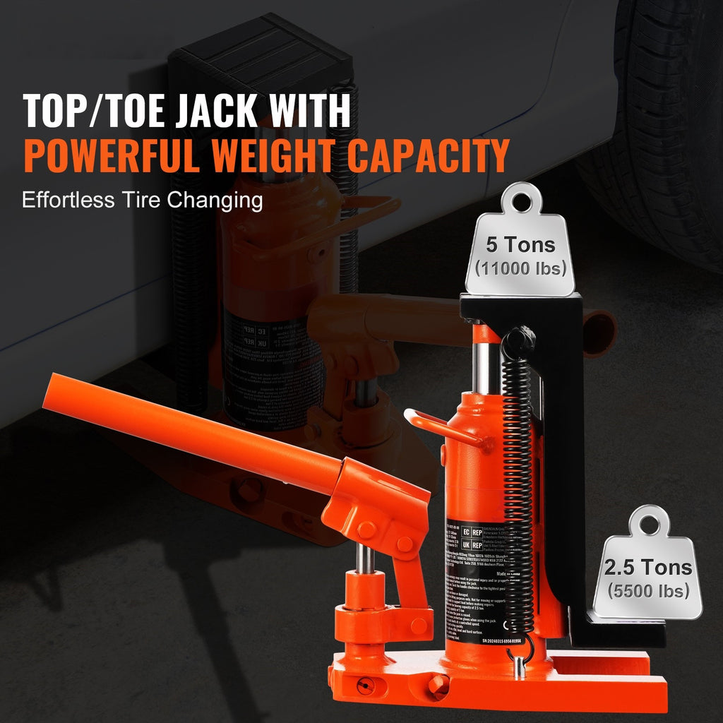 VEVOR Hydraulic Trailer Jack, 2.5 Ton / 5 Ton Trailer Jack, 5 Ton / 10 Ton Top Lift, 0.8-5.3 Inch Trailer Height, 8.9-13.4 Inch Top Height, Pneumatic Claw Jack for Machinery, Industrial Use