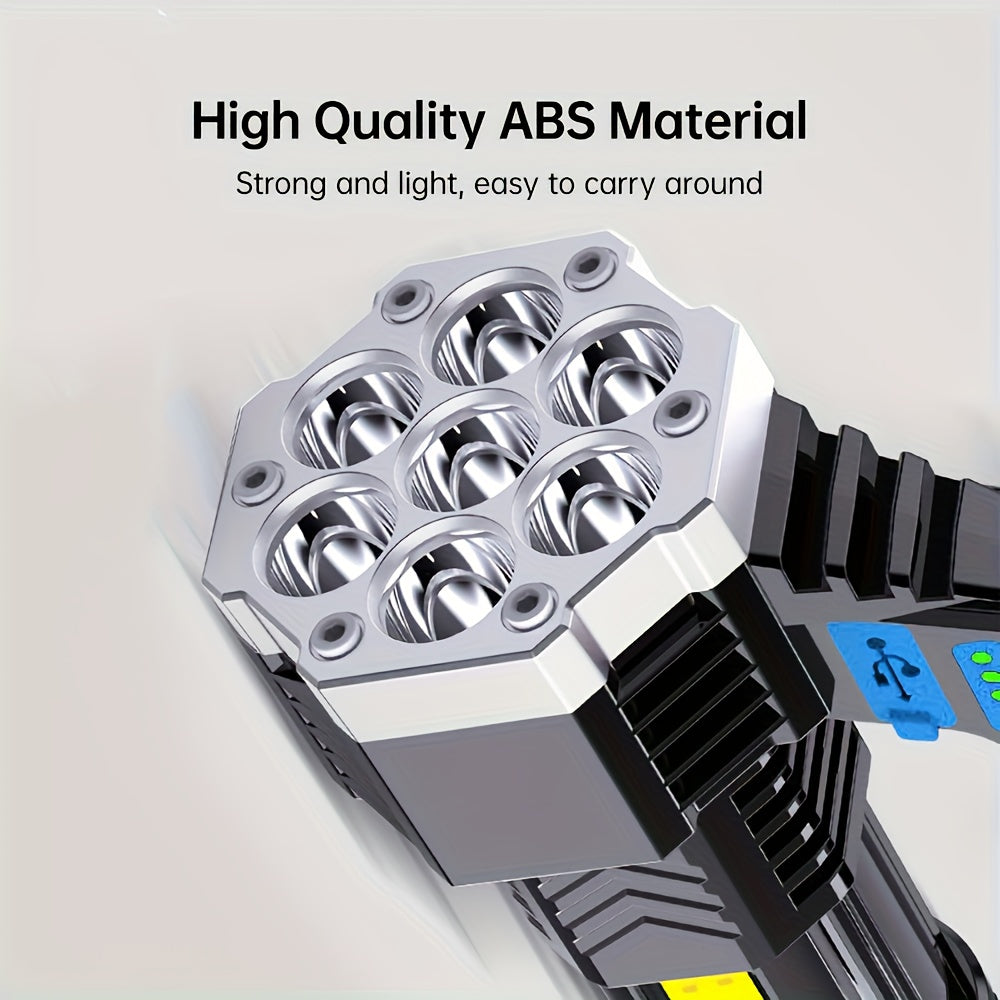 7LED Multi-Functional Portable Light, COB Side Light, USB Rechargeable with Battery Level Indicator, Portable Flashlight, Ideal for Camping, Fishing, Hiking & Repair Lighting