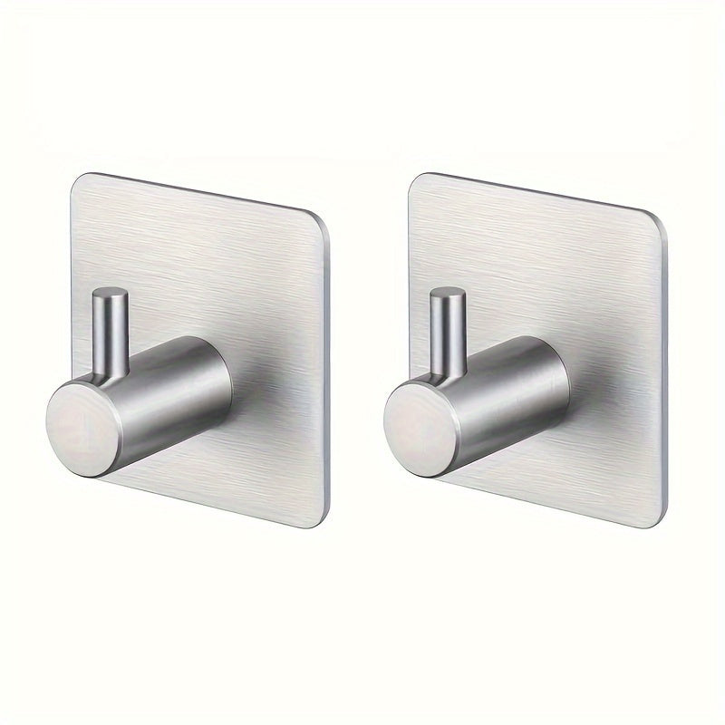 2-Pack Heavy Duty Self-Adhesive Stainless Steel Wall Hooks - Waterproof for Bathroom &amp; Bedroom, Towel &amp; Clothes Hooks, Square Backplate - Easy Install, Strong Adhesive