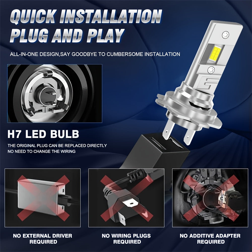 Carlitek 2个H7 H4 H3 H11 9006 LED车头灯泡 6500K,7035芯片,12V,即插即用,散热风扇,汽车照明升级,汽车爱好者