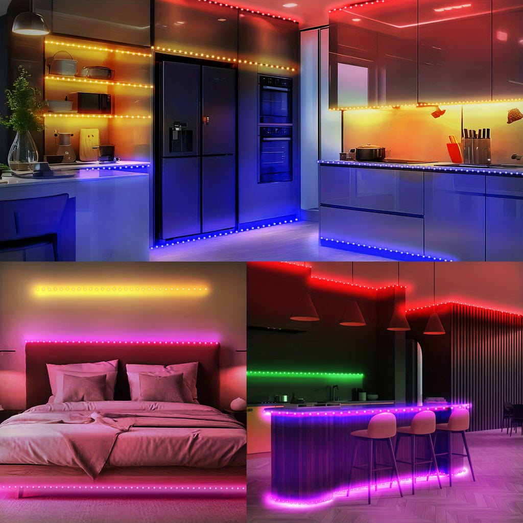 USB RGB LED灯带，配备三键遥控器，3535变色柔性灯带，可调亮度与多种模式，可裁剪式橱柜下照明灯，适用于客厅、舞蹈室及节日装饰
