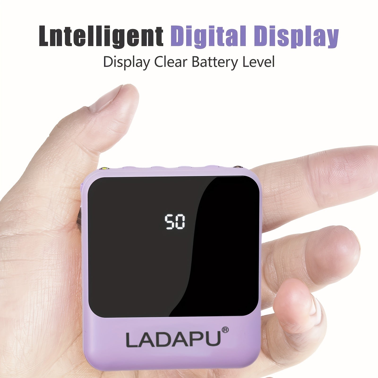 LADAPU 10000mAh Mini Cute 5W Slow Charging/15W Fast Charging/22.5W Super Fast Charging Power Bank, Large Capacity Rechargeable Portable Mobile Phone Charger, Built-in 4-in-1 Detachable Cable, Ultra-bright LED Light, Outdoor Travel Battery Packs