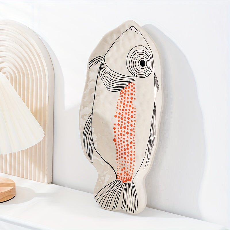 Elegant Hand-Painted Ceramic Fish Plate - Large Oval, Animal Theme, Perfect for Steamed Fish & Table Décor