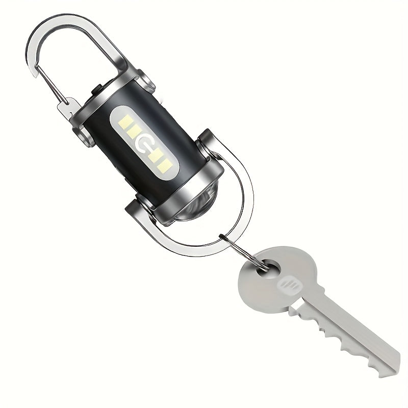 3-in-1 Rechargeable Emergency Power Keychain Flashlight, Red/Blue Strobe Light, 500mAh USB-C Charging, Portable Emergency Lamp, IP65 Protection Rating